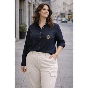 Lauren Ralph Lauren Crest Emblem Button-Down Shirt Women's 24W | Classic Preppy